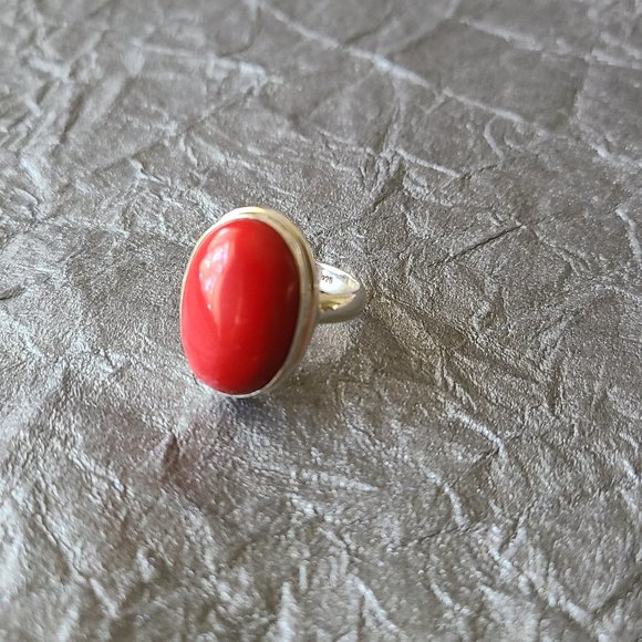 Red FauCoral Ring in Sterling Silver-Coral ring-Sterling silver ring-Chunky ring - Picture 1 of 7